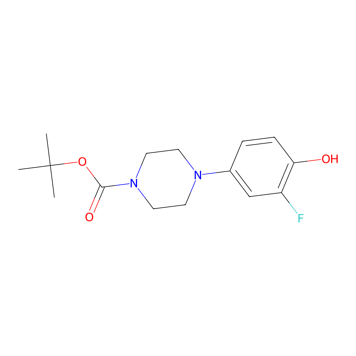 Tert-butyl 4-(3-fluoro-4-hydroxyphenyl)piperazine-1-carboxylate molecular structure, CAS 742067-14-7