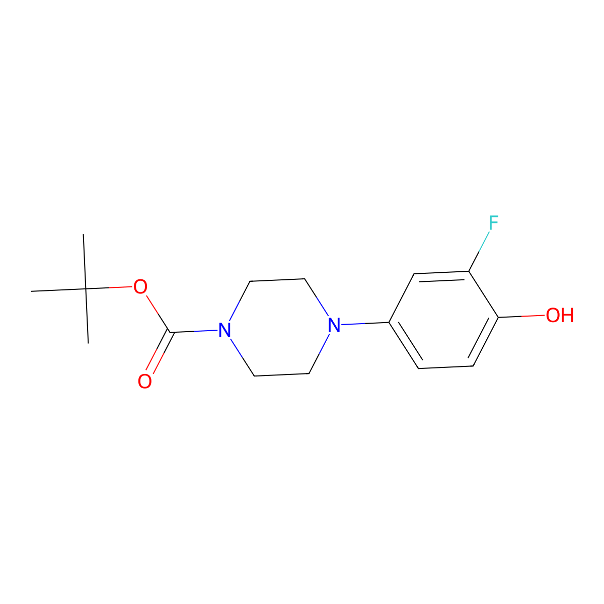 Tert-butyl 4-(3-fluoro-4-hydroxyphenyl)piperazine-1-carboxylate molecular structure, CAS 742067-14-7