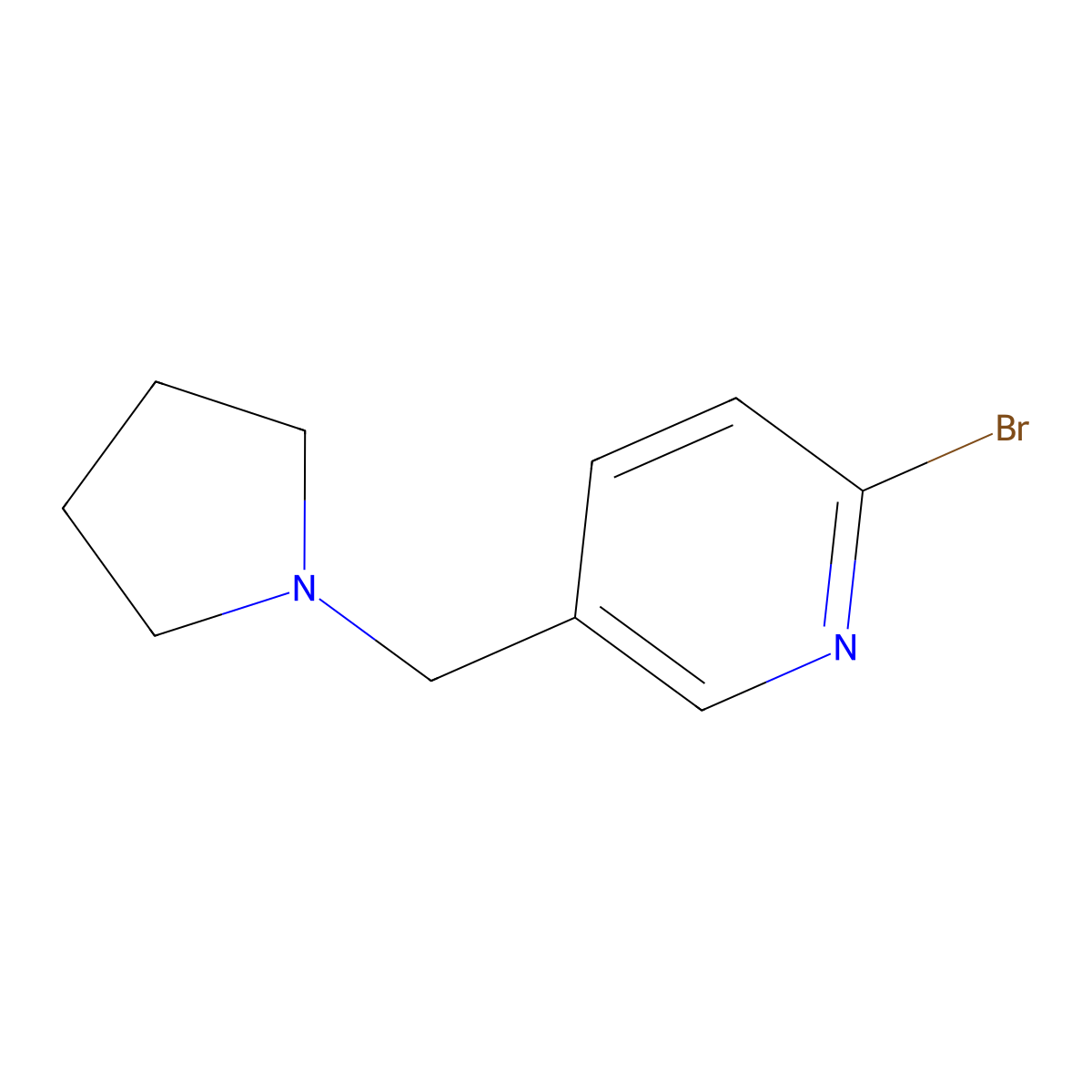 2-Bromo-5-(1-pyrrolidinylmethyl)pyridine molecular structure, CAS 742085-62-7