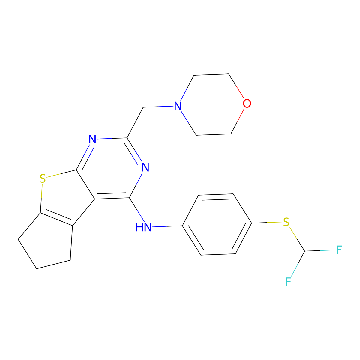 N-{4-[(difluoromethyl)sulfanyl]phenyl}-10-[(morpholin-4-yl)methyl]-7-thia-9,11-diazatricyclo[6.4.0.0^{2,6}]dodeca-1(12),2(6),8,10-tetraen-12-amine molecular structure, CAS 742090-81-9