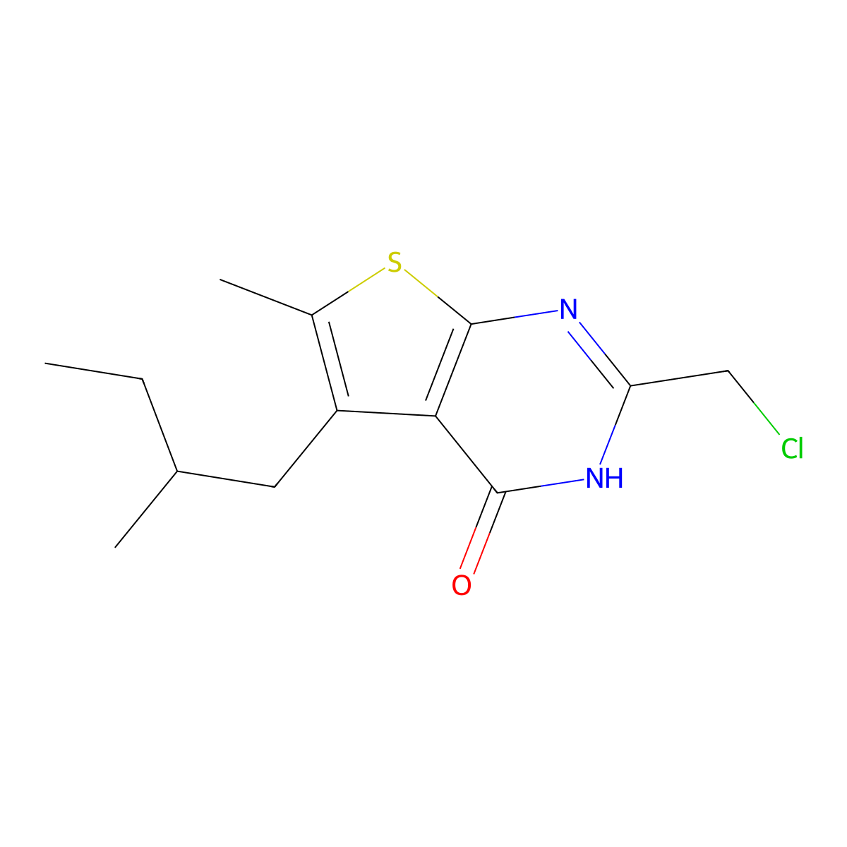 2-(chloromethyl)-6-methyl-5-(2-methylbutyl)thieno[2,3-d]pyrimidin-4(3H)-one molecular structure, CAS 742094-59-3