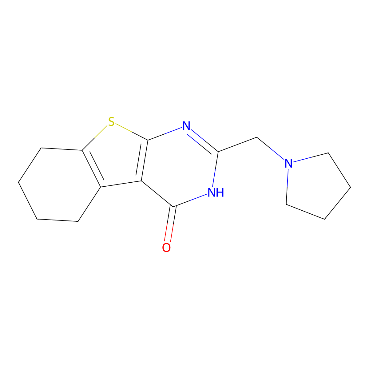 2-(1-pyrrolidinylmethyl)-5,6,7,8-tetrahydro[1]benzothieno[2,3-d]pyrimidin-4(3H)-one molecular structure, CAS 742094-61-7