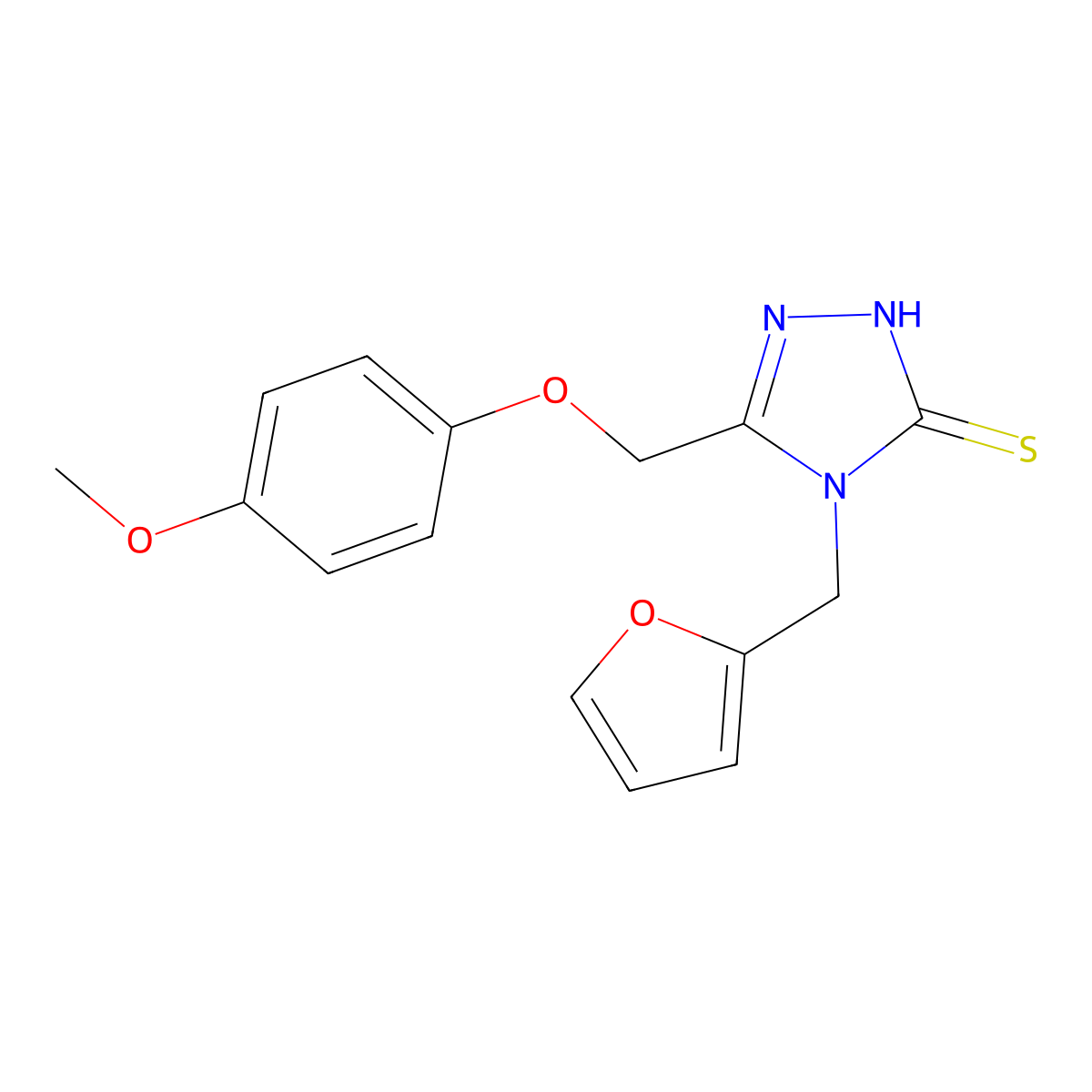 4-(2-Furanylmethyl)-2,4-dihydro-5-[(4-methoxyphenoxy)methyl]-3H-1,2,4-triazole-3-thione molecular structure, CAS 742094-75-3