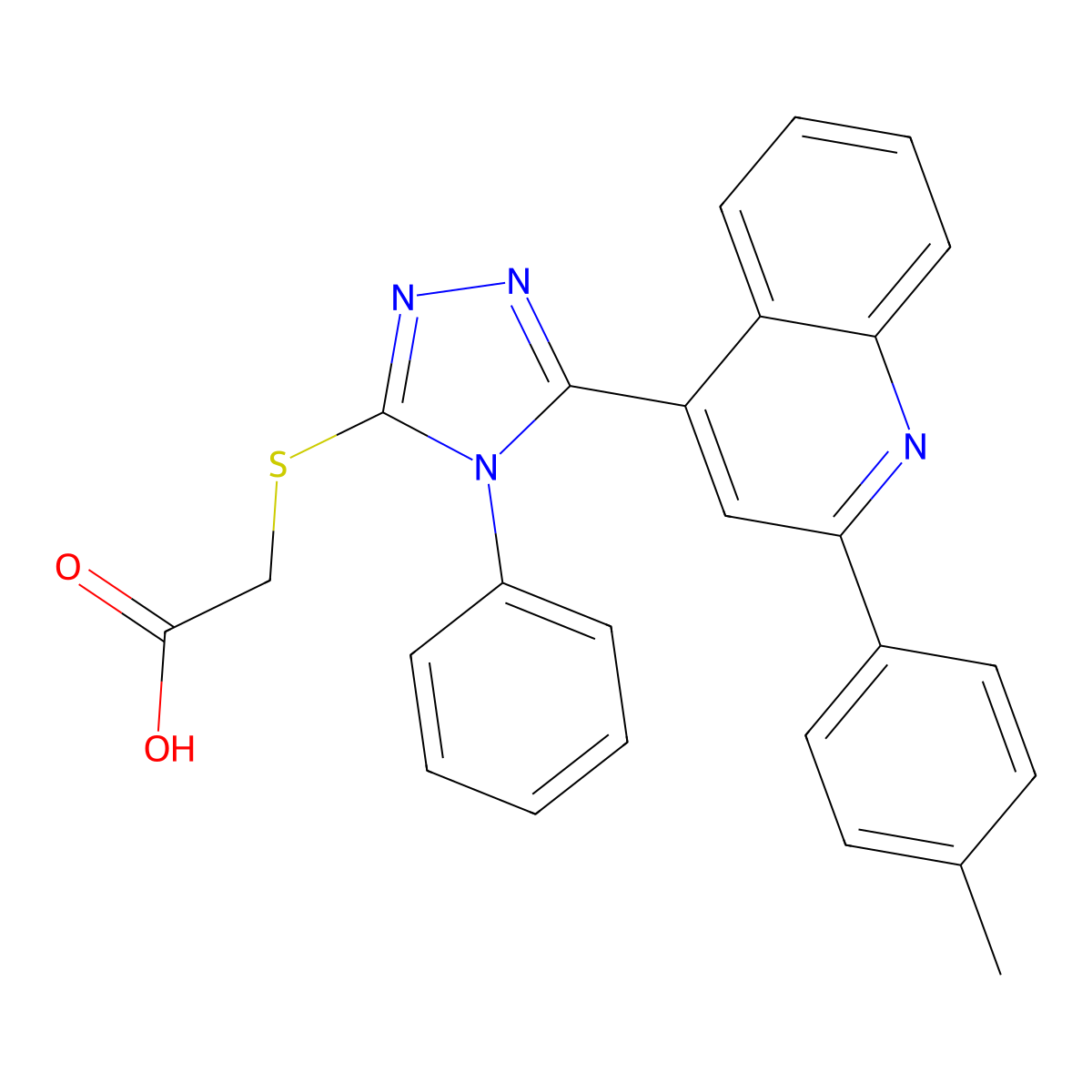 2-({5-[2-(4-methylphenyl)quinolin-4-yl]-4-phenyl-4H-1,2,4-triazol-3-yl}sulfanyl)acetic acid molecular structure, CAS 742094-76-4