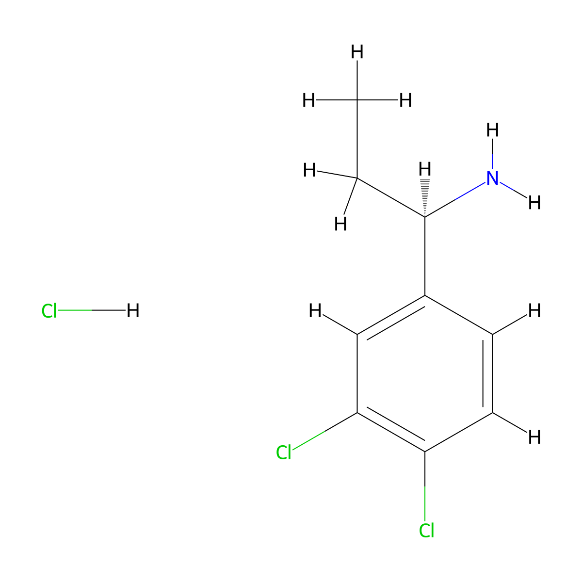 (1R)-1-(3,4-dichlorophenyl)propan-1-amine hydrochloride molecular structure, CAS 742107-61-5
