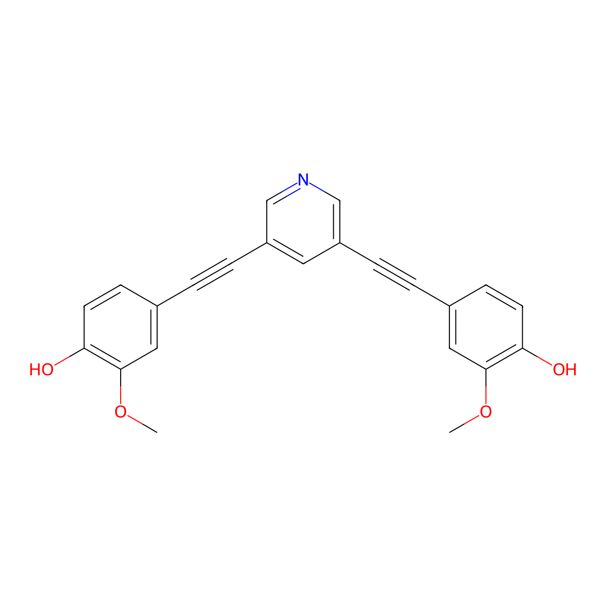 4,4'-(Pyridine-3,5-diylbis(ethyne-2,1-diyl))bis(2-methoxyphenol) molecular structure, CAS 742108-76-5