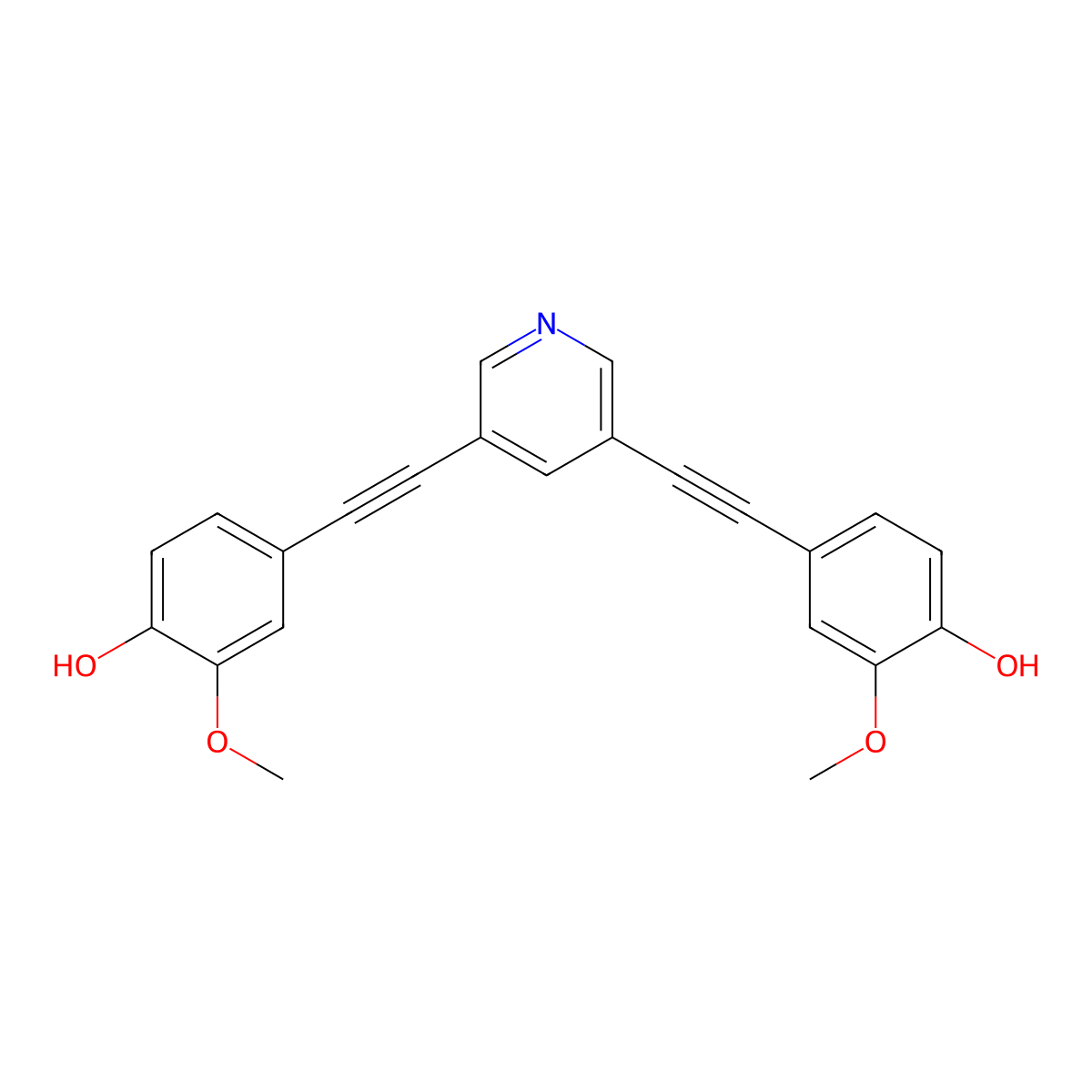 4,4'-(Pyridine-3,5-diylbis(ethyne-2,1-diyl))bis(2-methoxyphenol) molecular structure, CAS 742108-76-5