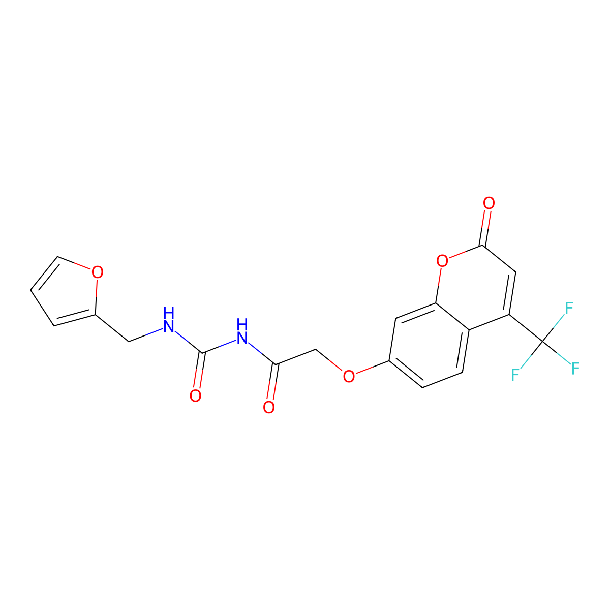 N-((furan-2-ylmethyl)carbamoyl)-2-((2-oxo-4-(trifluoromethyl)-2H-chromen-7-yl)oxy)acetamide molecular structure, CAS 742110-84-5