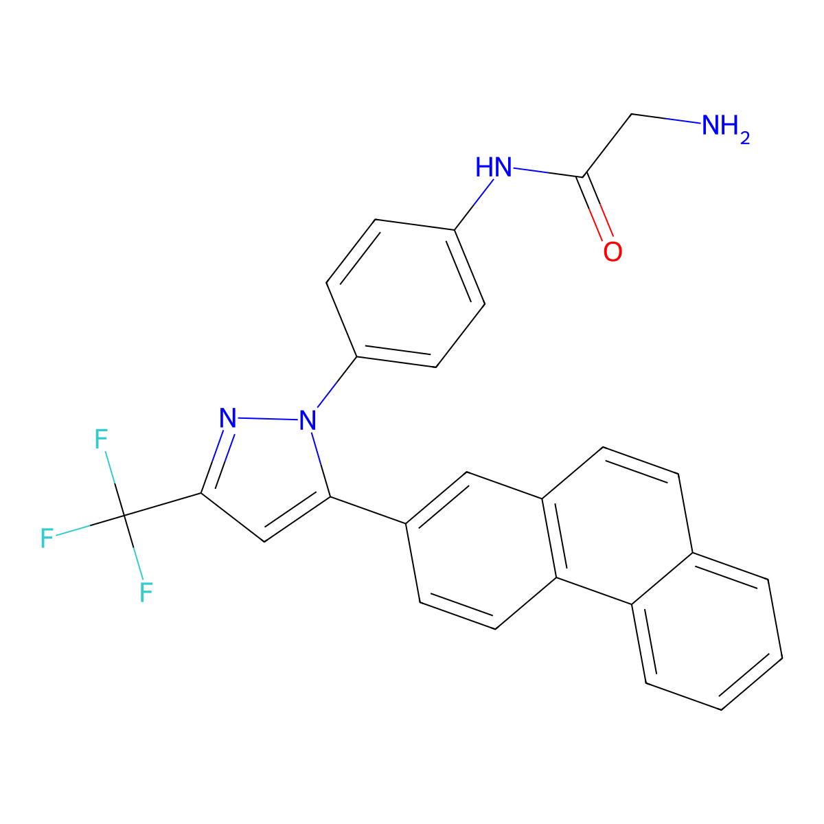 2-Amino-N-(4-(5-(2-phenanthrenyl)-3-(trifluoromethyl)-1H-pyrazol-1-yl)phenyl)acetamide molecular structure, CAS 742112-33-0