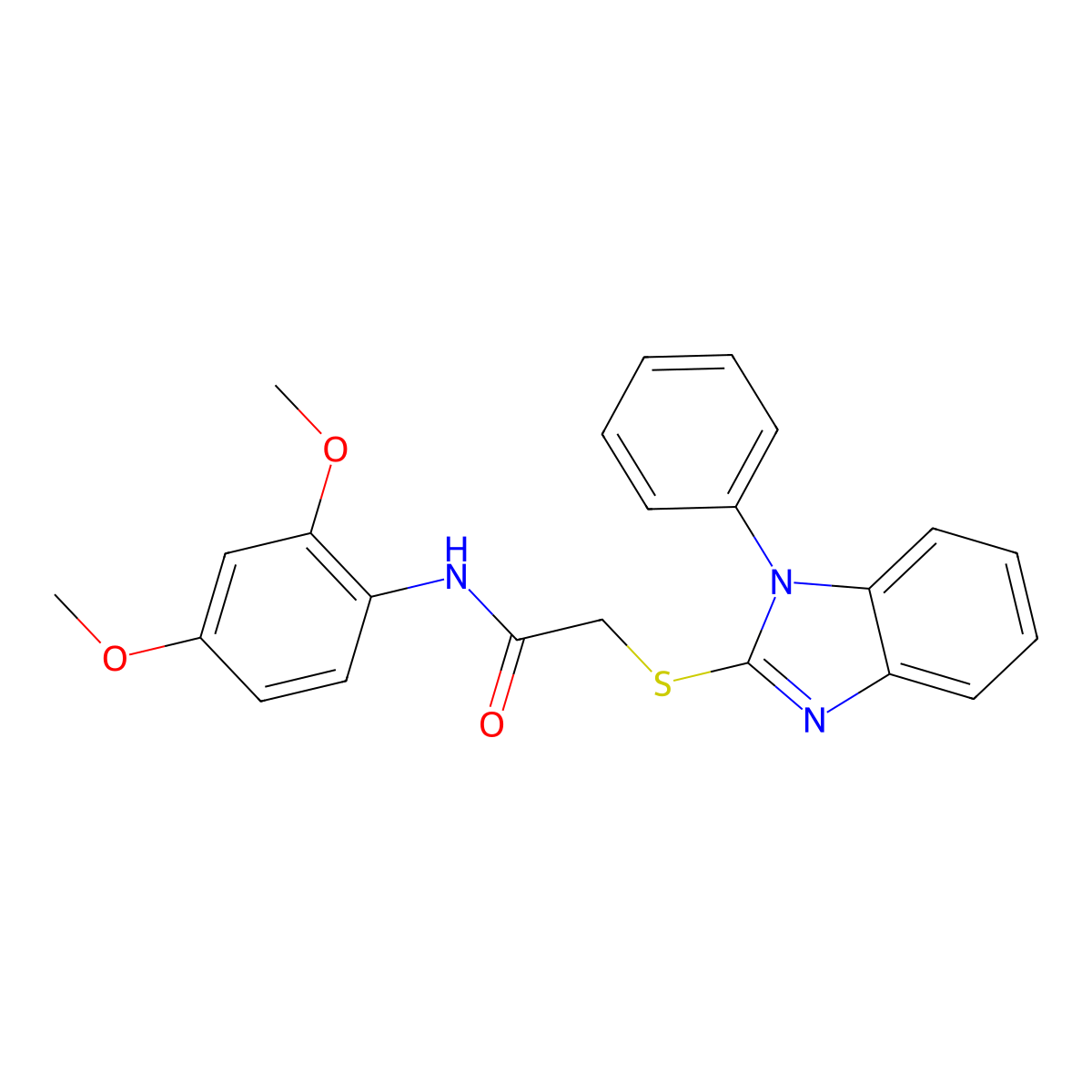 N-(2,4-Dimethoxyphenyl)-2-((1-phenyl-1H-benzo[d]imidazol-2-yl)thio)acetamide molecular structure, CAS 742116-35-4