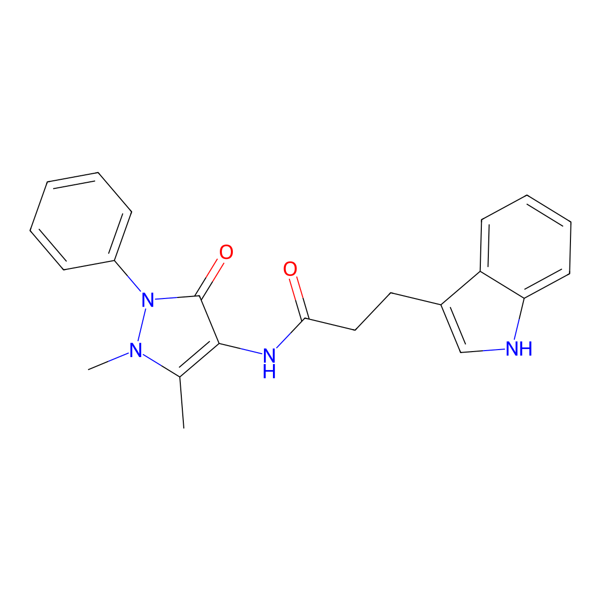 N-(1,5-dimethyl-3-oxo-2-phenyl-2,3-dihydro-1H-pyrazol-4-yl)-3-(1H-indol-3-yl)propanamide molecular structure, CAS 742116-45-6