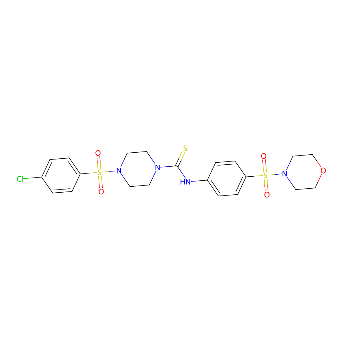 4-(4-chlorophenyl)sulfonyl-N-(4-morpholin-4-ylsulfonylphenyl)piperazine-1-carbothioamide molecular structure, CAS 742117-45-9