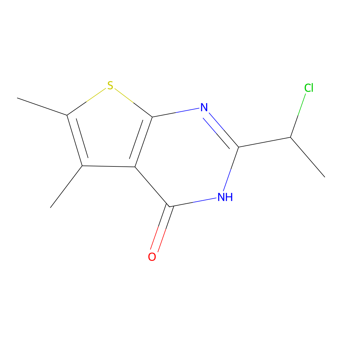 2-(1-chloroethyl)-5,6-dimethyl-3H,4H-thieno(2,3-d)pyrimidin-4-one molecular structure, CAS 742118-88-3