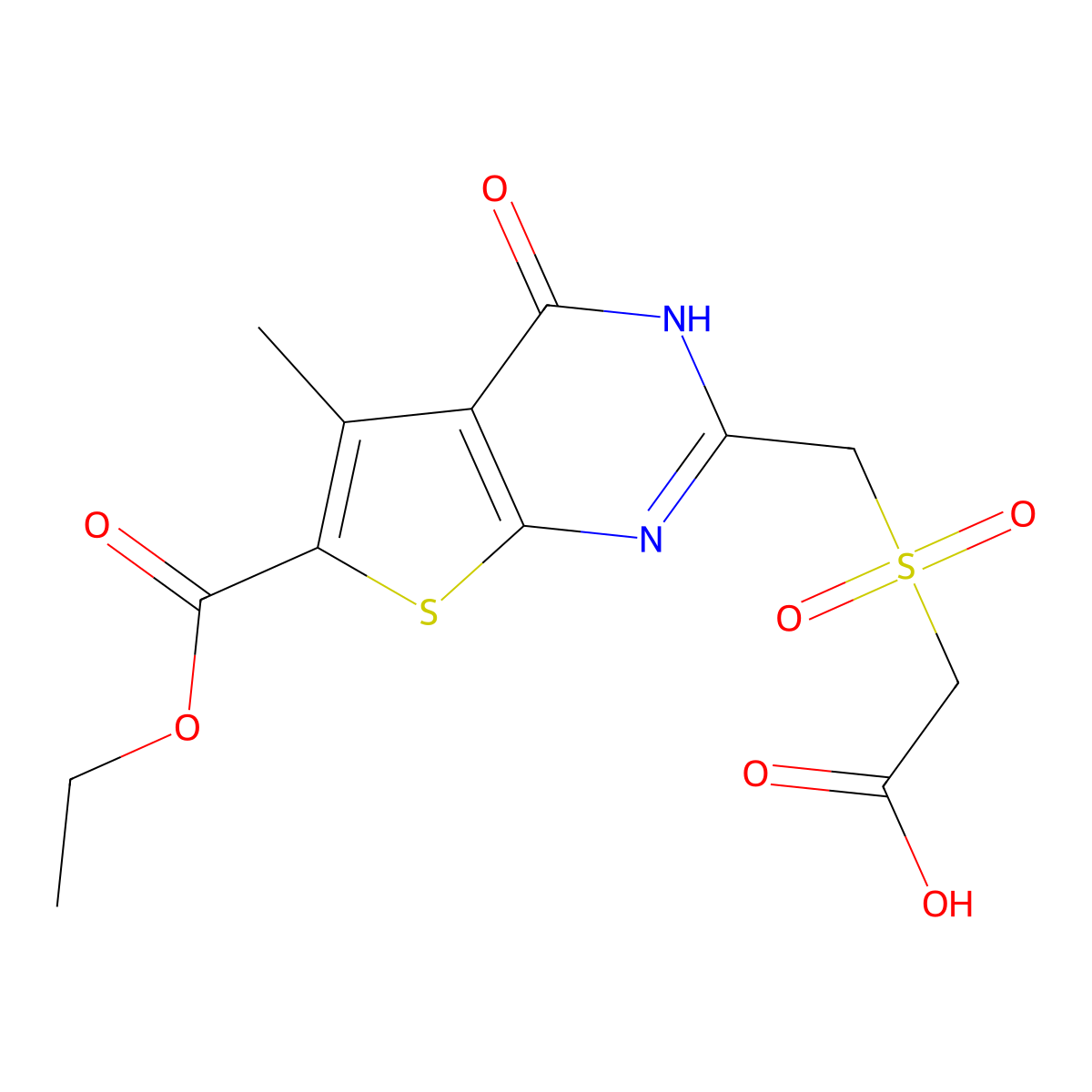 2-{[6-(ethoxycarbonyl)-5-methyl-4-oxo-3H,4H-thieno[2,3-d]pyrimidin-2-yl]methanesulfonyl}acetic acid molecular structure, CAS 742118-89-4