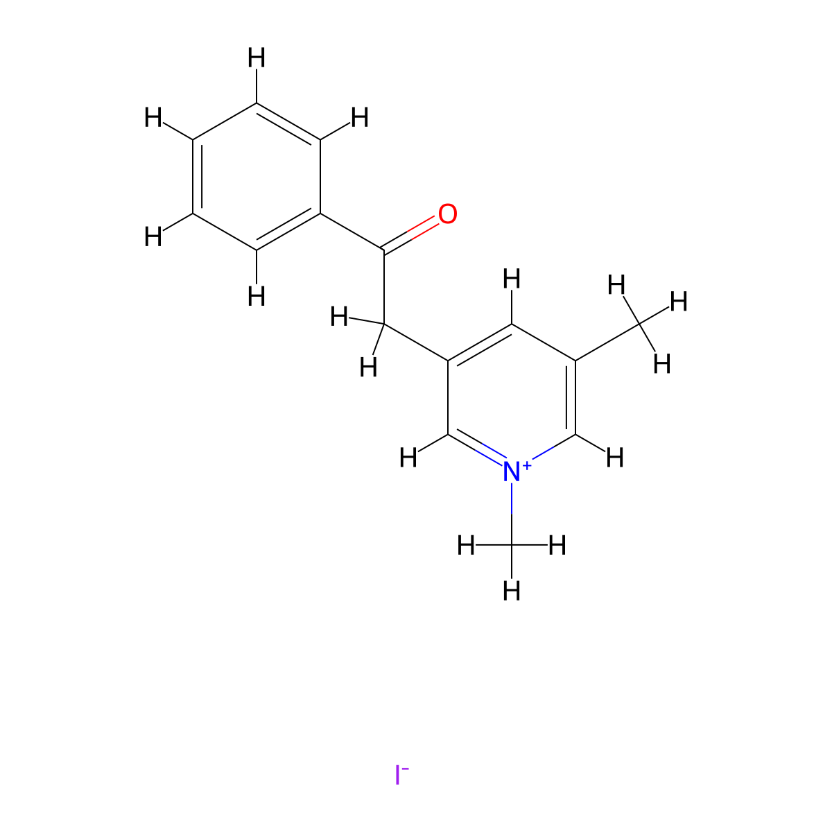 1,3-Dimethyl-5-(2-oxo-2-phenylethyl)pyridin-1-ium iodide molecular structure, CAS 74212-42-3