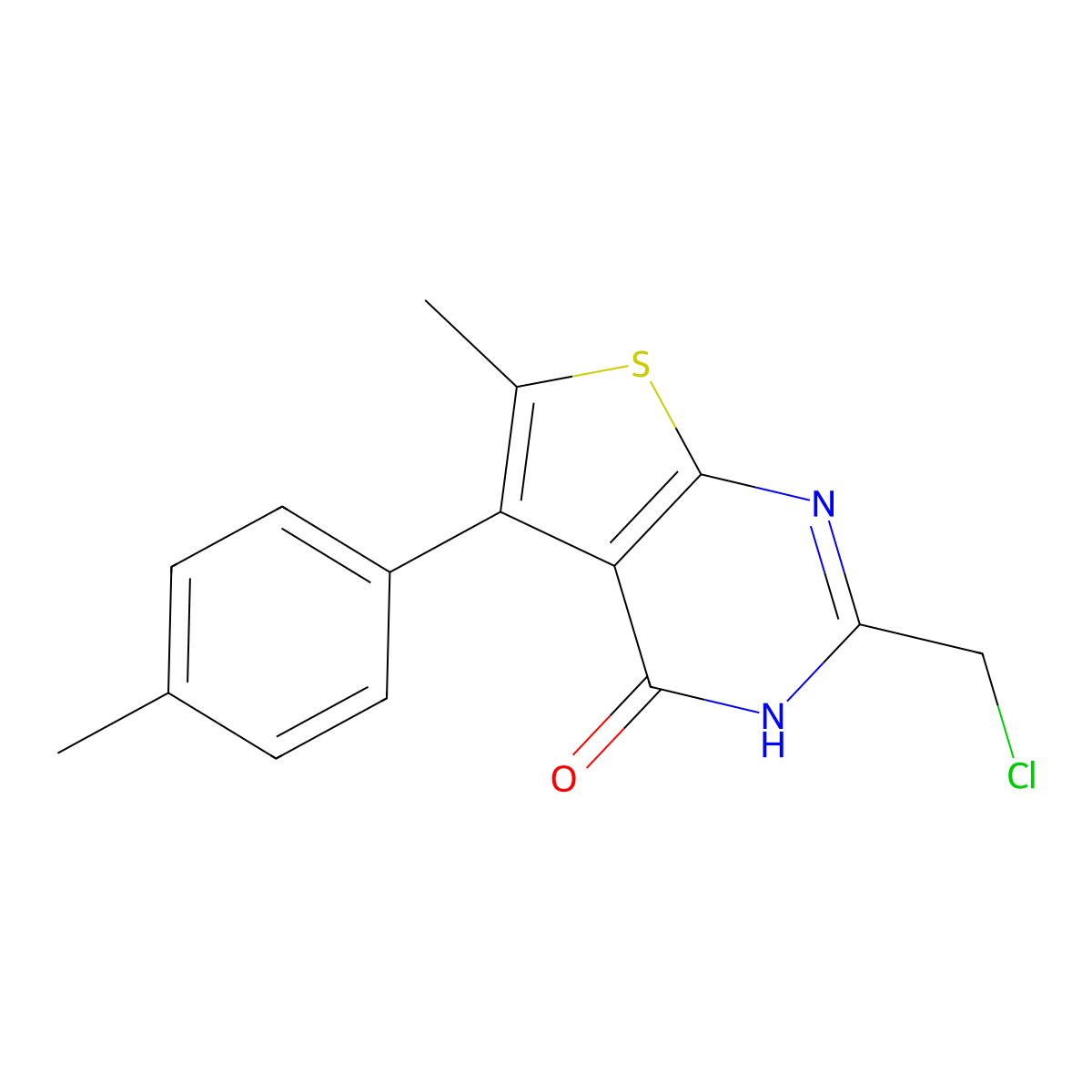 2-(chloromethyl)-6-methyl-5-(4-methylphenyl)-1H,4H-thieno[2,3-d]pyrimidin-4-one molecular structure, CAS 742120-00-9