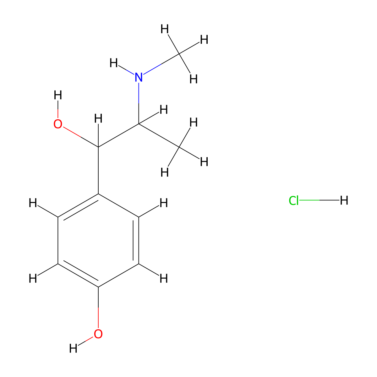 1-(4-Hydroxyphenyl)-2-methyl-2-methylaminoethanol hydrochloride molecular structure, CAS 74217-46-2