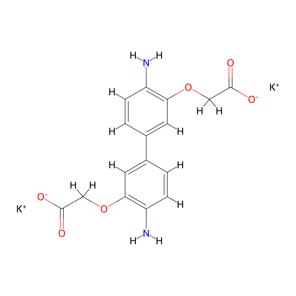 Dipotassium O,O'-(4,4'-diaminobiphenyl-3,3'-ylene)diglycollate molecular structure, CAS 74220-10-3