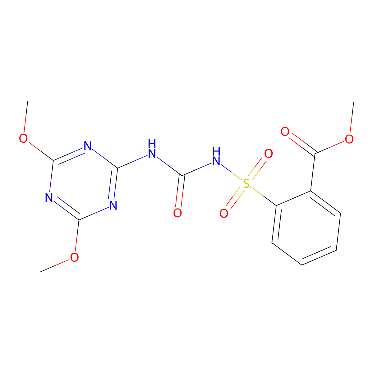 Methyl 2-((4,6-dimethoxy-1,3,5-triazin-2-yl)carbamoylsulfamoyl)benzoate molecular structure, CAS 74223-63-5
