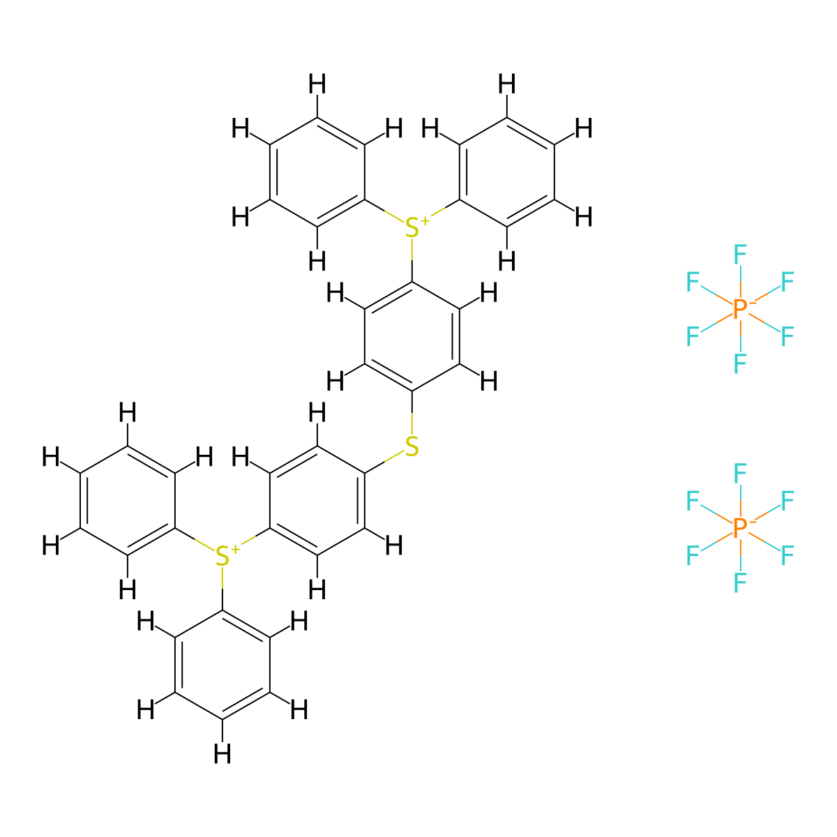 Sulfonium, (thiodi-4,1-phenylene)bis[diphenyl-, bis[hexafluorophosphate(1-)] molecular structure, CAS 74227-35-3