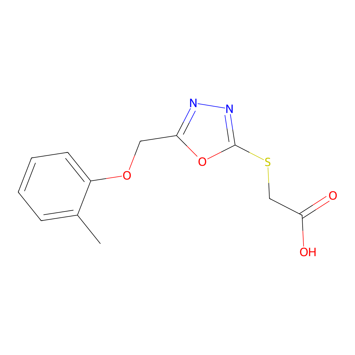 (5-o-Tolyloxymethyl-[1,3,4]oxadiazol-2-yl-sulfanyl)-acetic acid molecular structure, CAS 74228-71-0