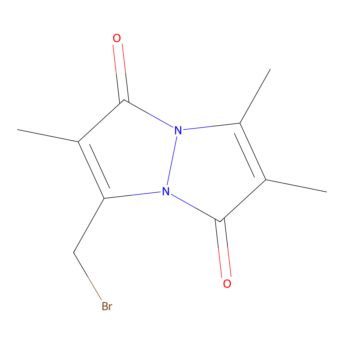 3-(Bromomethyl)-2,6,7-trimethyl-1H,5H-pyrazolo[1,2-a]pyrazole-1,5-dione molecular structure, CAS 74235-78-2