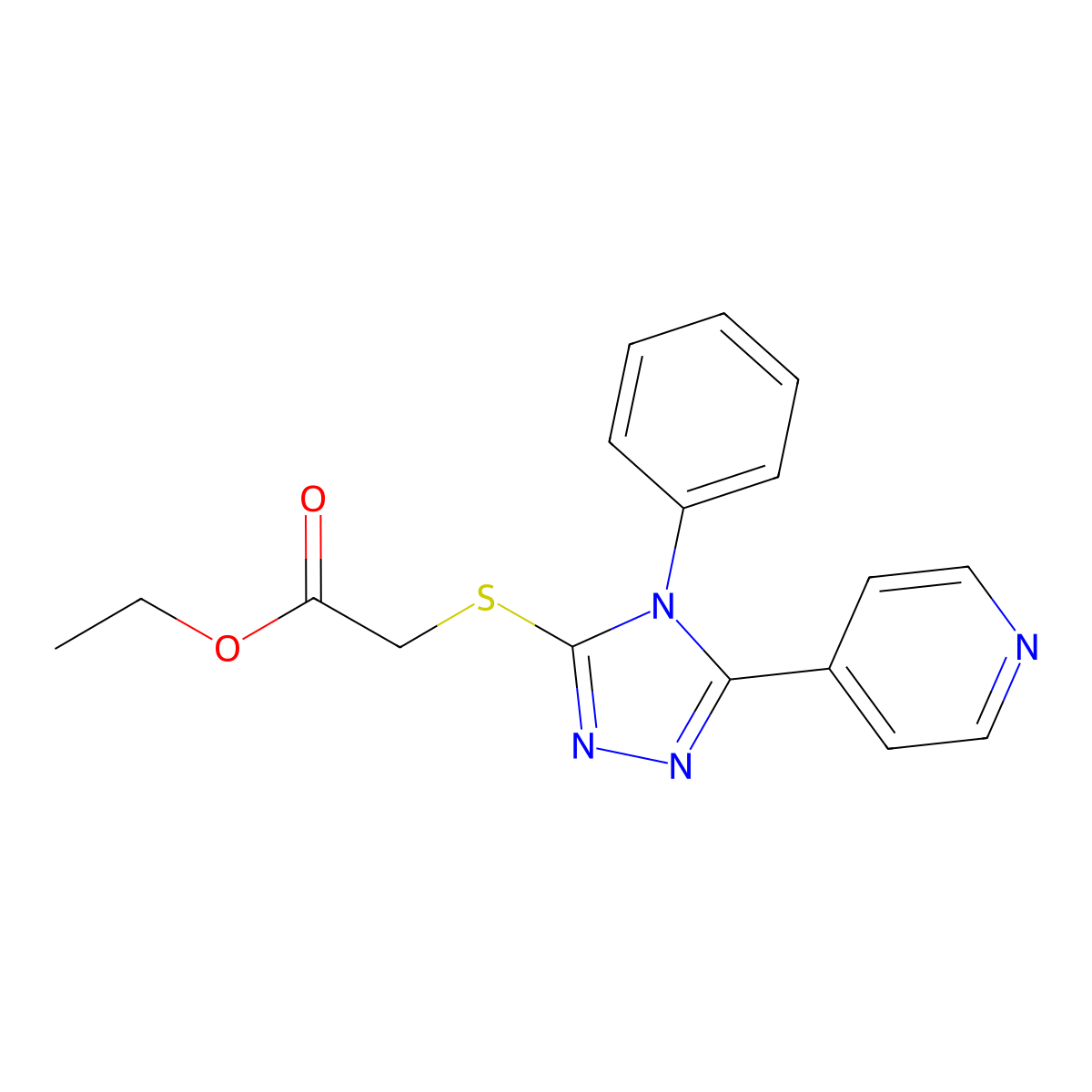 Ethyl 2-(4-phenyl-5-(4-pyridyl)-1,2,4-triazol-3-ylthio)acetate molecular structure, CAS 74271-09-3
