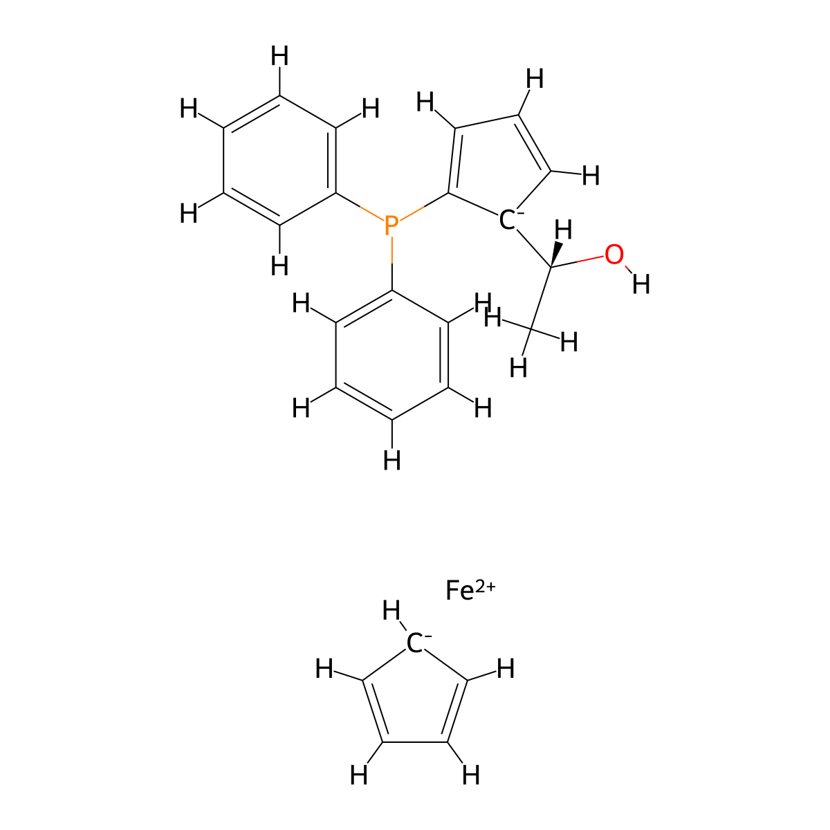 (1R)-1-(Diphenylphosphino)-2-[(1R)-1-hydroxyethyl]ferrocene molecular structure, CAS 74286-12-7