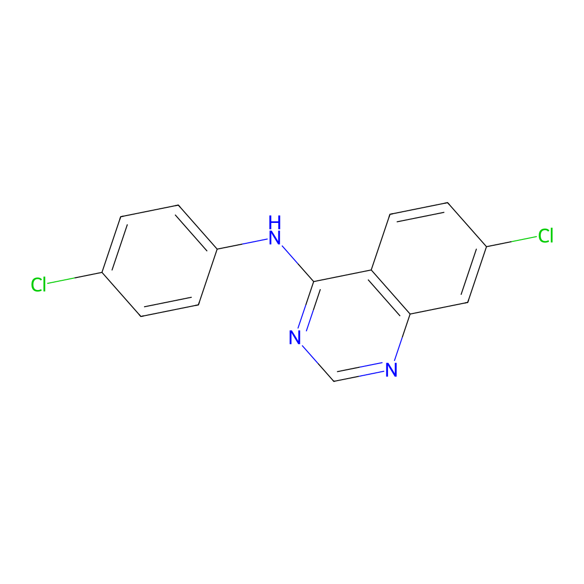 7-chloro-N-(4-chlorophenyl)quinazolin-4-amine molecular structure, CAS 74303-39-2