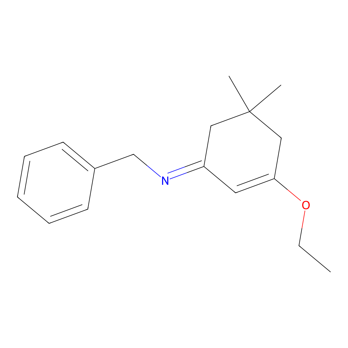 Benzenemethanamine, N-(3-ethoxy-5,5-dimethyl-2-cyclohexen-1-ylidene)-, [N(Z)]- molecular structure, CAS 743416-48-0