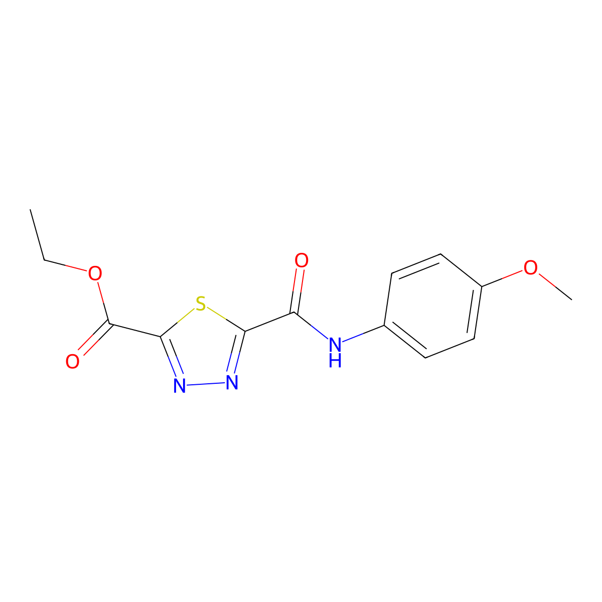 Ethyl 5-{[(4-methoxyphenyl)amino]carbonyl}-1,3,4-thiadiazole-2-carboxylate molecular structure, CAS 743424-37-5