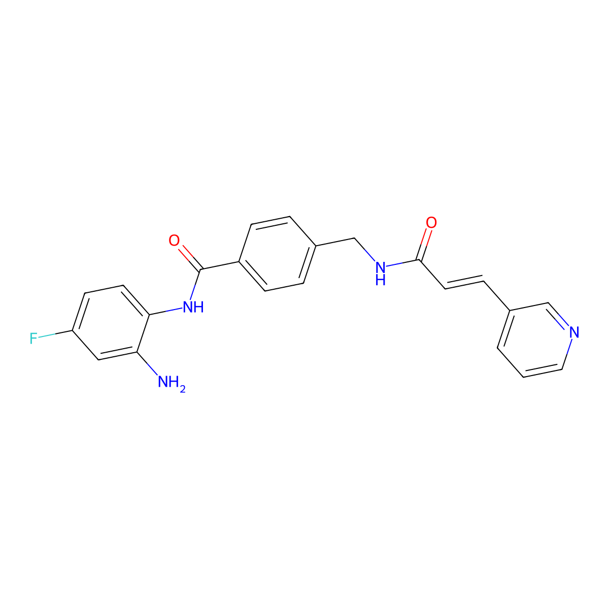 (E)-N-(2-amino-4-fluorophenyl)-4-((3-(pyridin-3-yl)acrylamido)methyl)benzamide molecular structure, CAS 743438-44-0