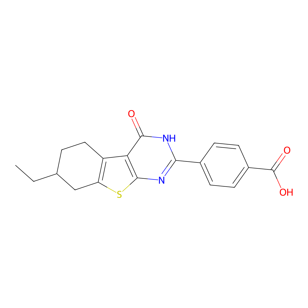 4-(7-Ethyl-4-oxo-3,4,5,6,7,8-hexahydro[1]benzothieno[2,3-d]pyrimidin-2-yl)benzoic acid molecular structure, CAS 743439-05-6