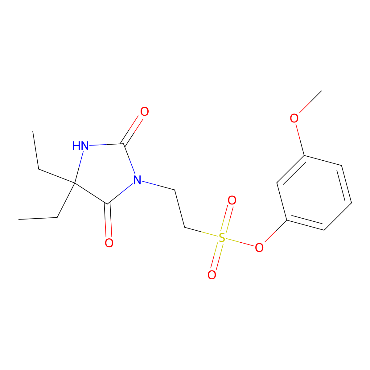 3-Methoxyphenyl 2-(4,4-diethyl-2,5-dioxoimidazolidin-1-yl)ethanesulfonate molecular structure, CAS 743439-09-0
