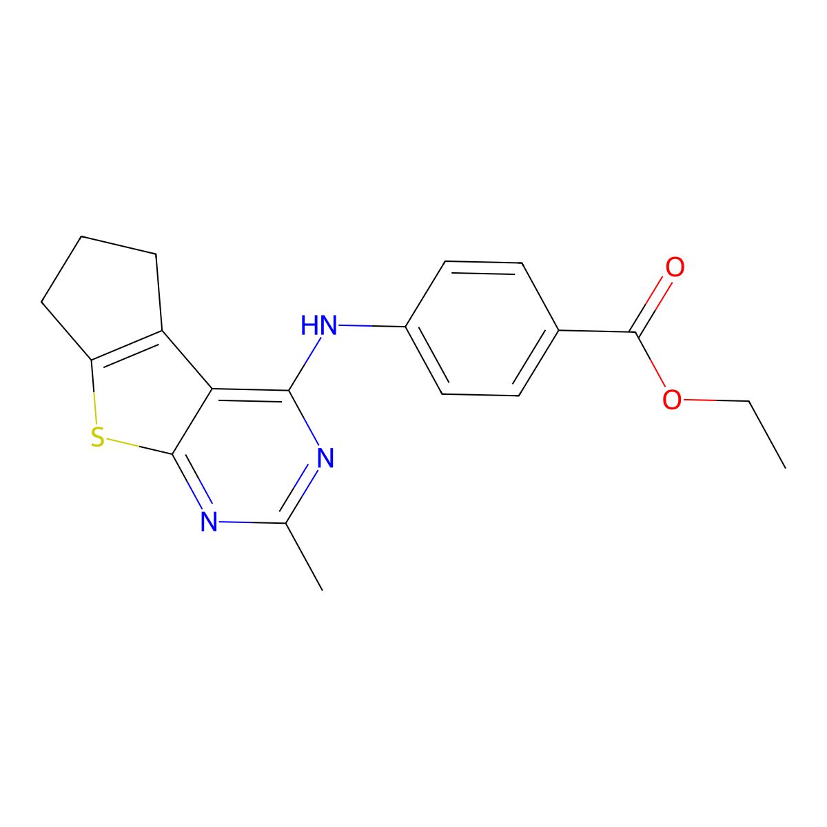 Ethyl 4-({10-methyl-7-thia-9,11-diazatricyclo[6.4.0.0^{2,6}]dodeca-1(12),2(6),8,10-tetraen-12-yl}amino)benzoate molecular structure, CAS 743439-26-1