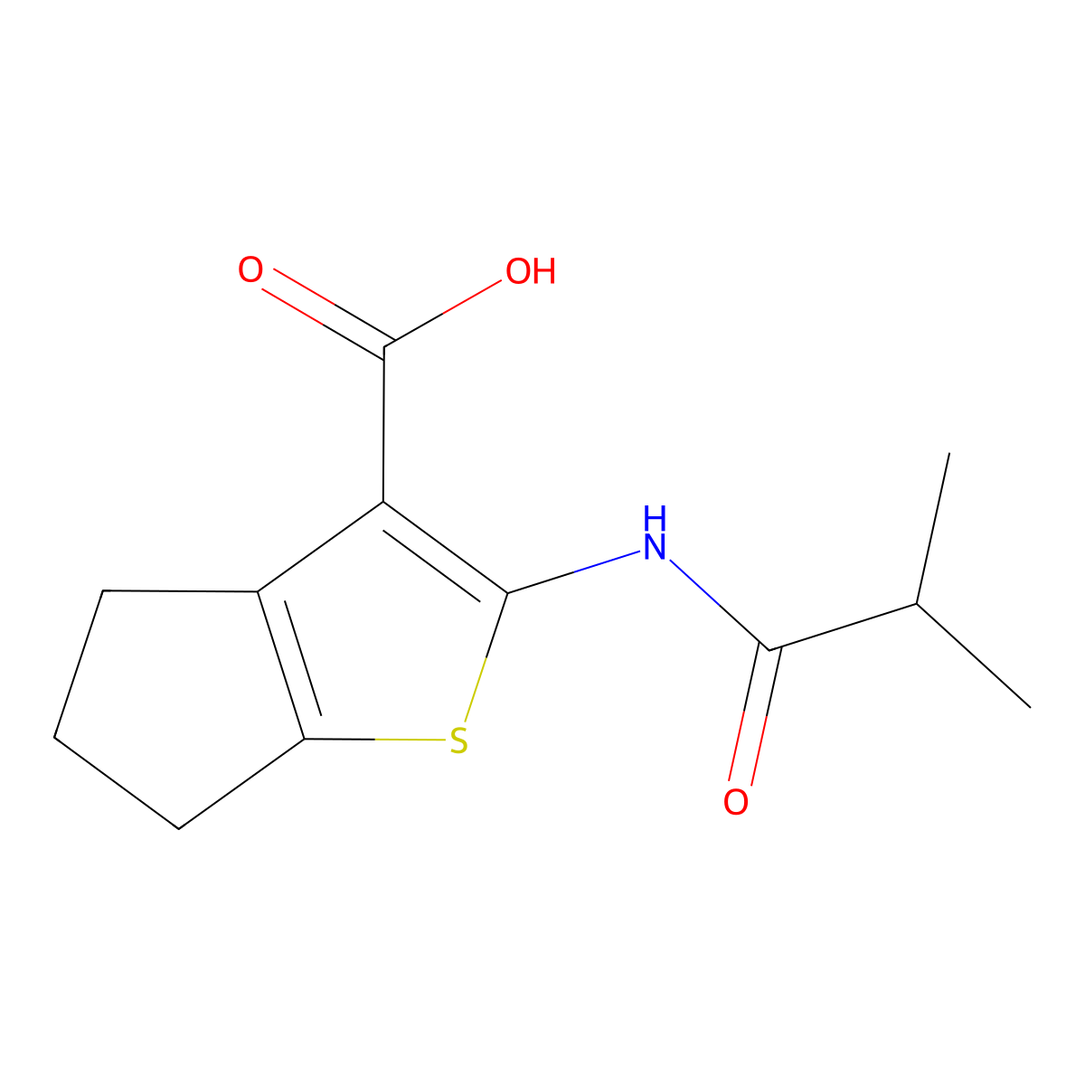 2-(2-methylpropanamido)-4H,5H,6H-cyclopenta[b]thiophene-3-carboxylic acid molecular structure, CAS 743439-31-8