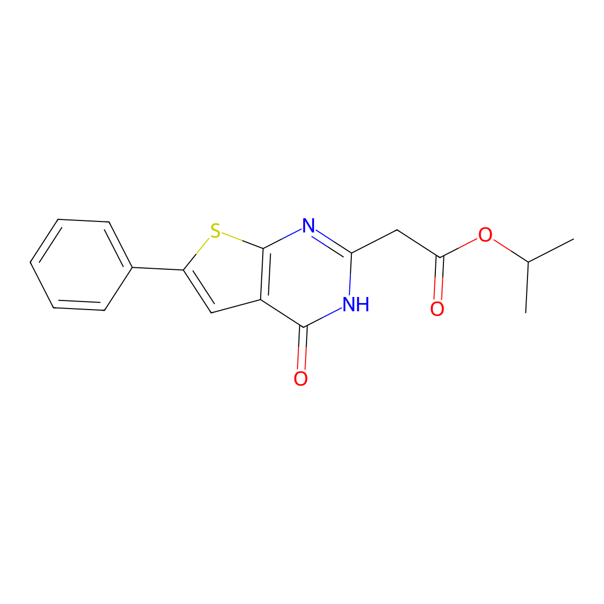 propan-2-yl 2-(4-oxo-6-phenyl-3H-thieno[2,3-d]pyrimidin-2-yl)acetate molecular structure, CAS 743439-32-9