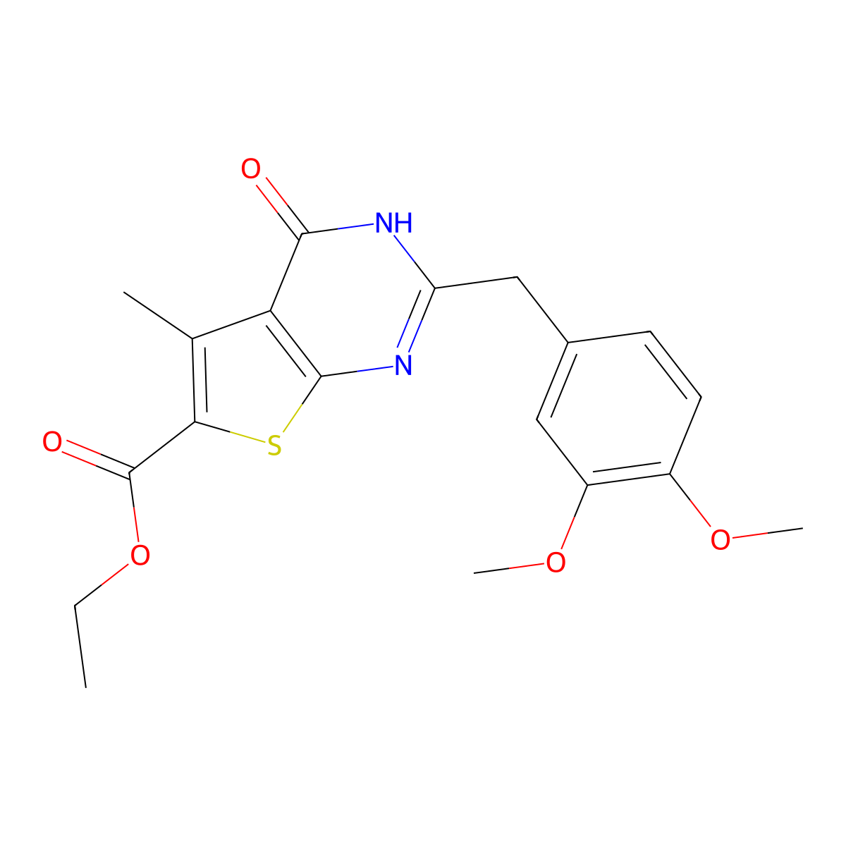 ethyl 2-[(3,4-dimethoxyphenyl)methyl]-5-methyl-4-oxo-3H,4H-thieno[2,3-d]pyrimidine-6-carboxylate molecular structure, CAS 743439-33-0