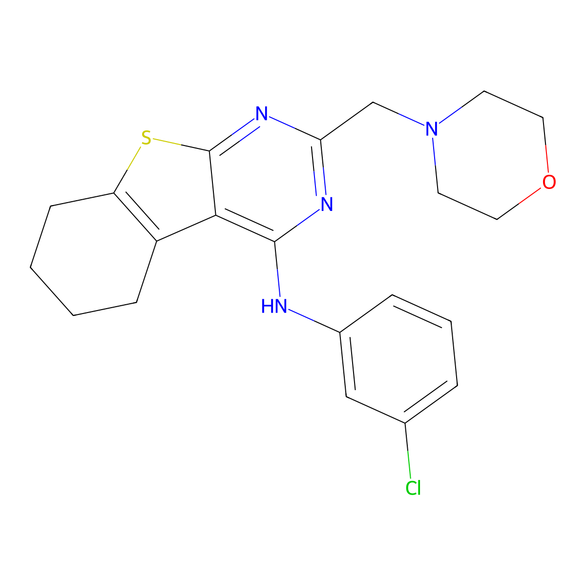 N-(3-chlorophenyl)-2-(morpholin-4-ylmethyl)-5,6,7,8-tetrahydro[1]benzothieno[2,3-d]pyrimidin-4-amine molecular structure, CAS 743439-38-5