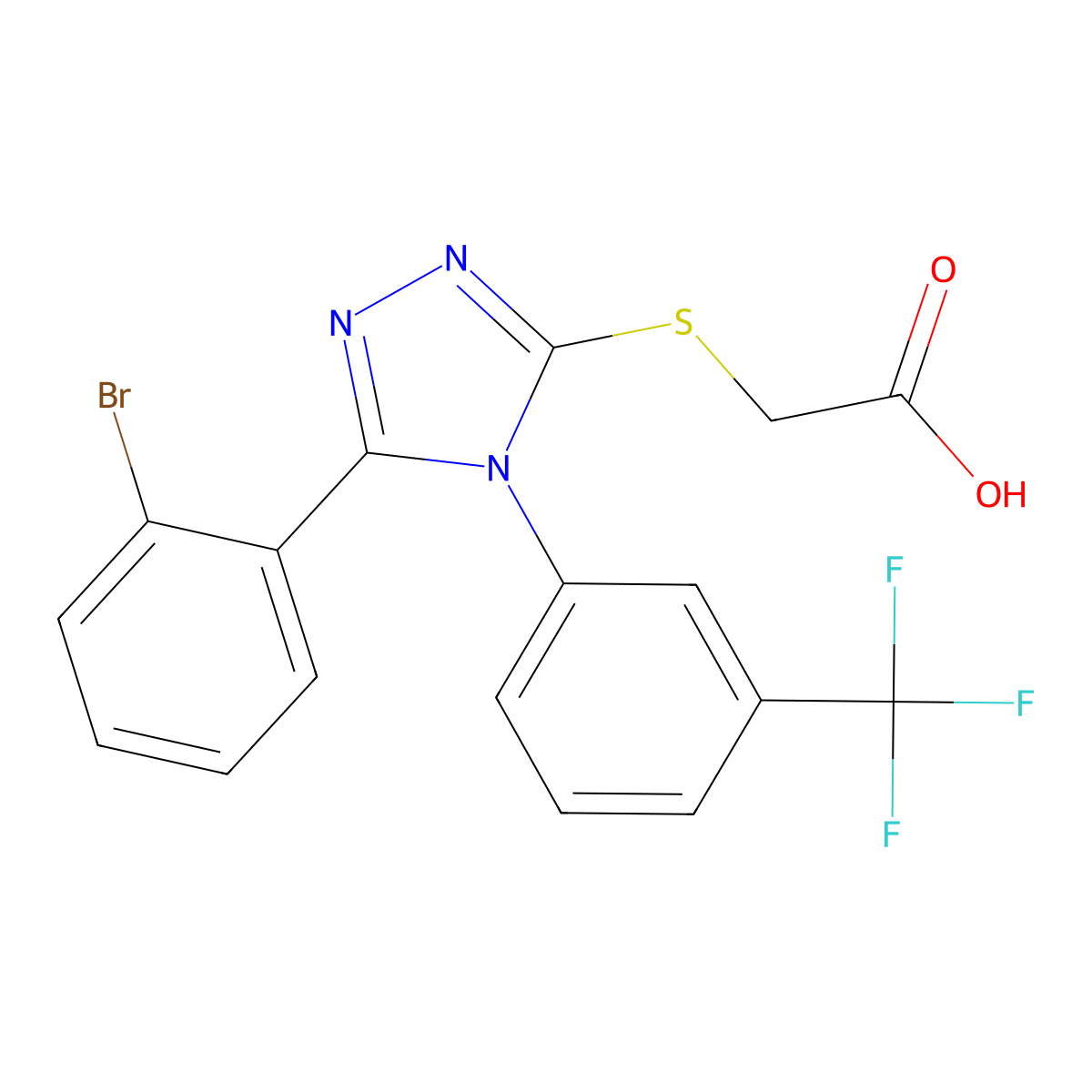 2-{[5-(2-bromophenyl)-4-[3-(trifluoromethyl)phenyl]-4H-1,2,4-triazol-3-yl]sulfanyl}acetic acid molecular structure, CAS 743439-42-1