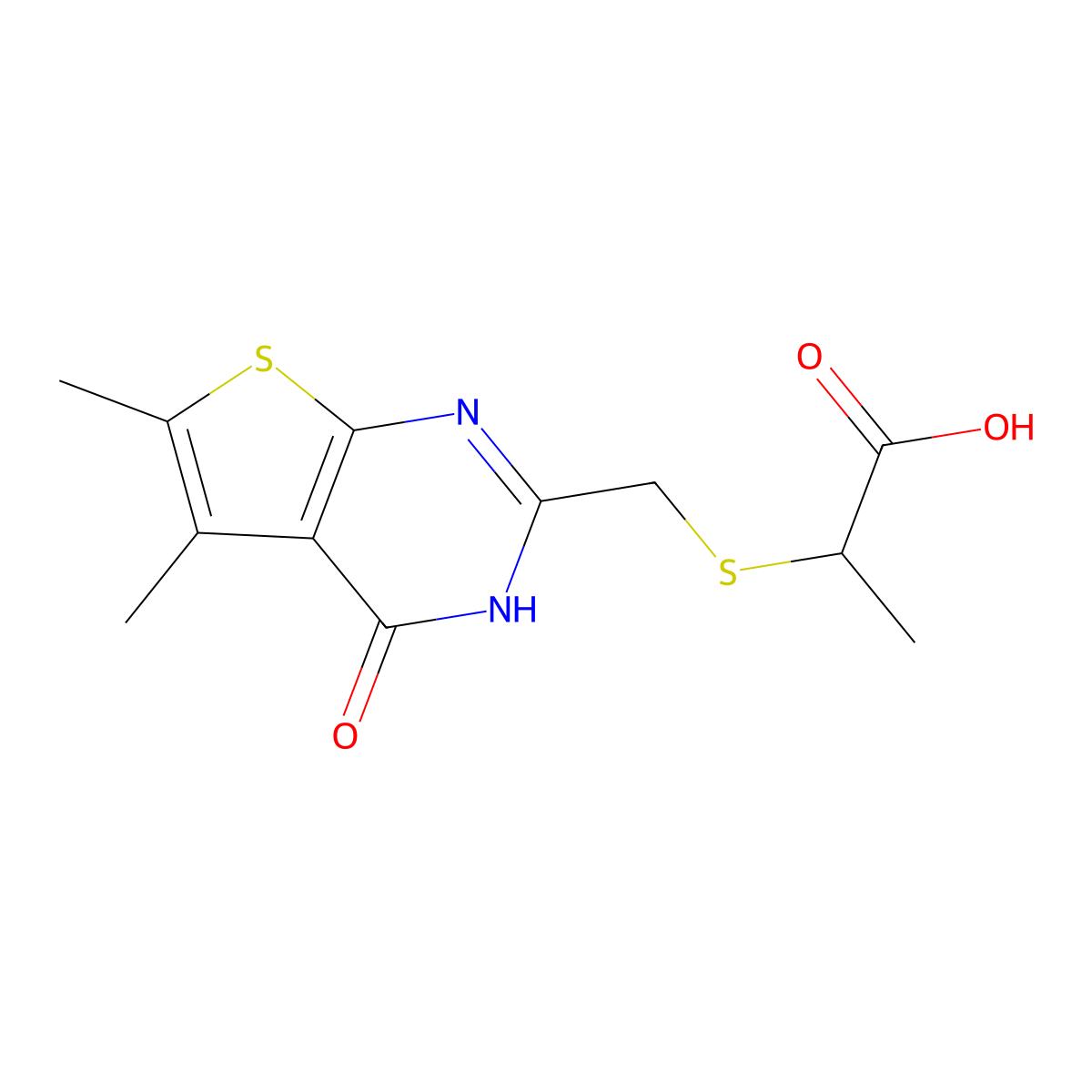 2-{[(5,6-Dimethyl-4-oxo-3,4-dihydrothieno[2,3-d]pyrimidin-2-yl)methyl]thio}propanoic acid molecular structure, CAS 743440-25-7