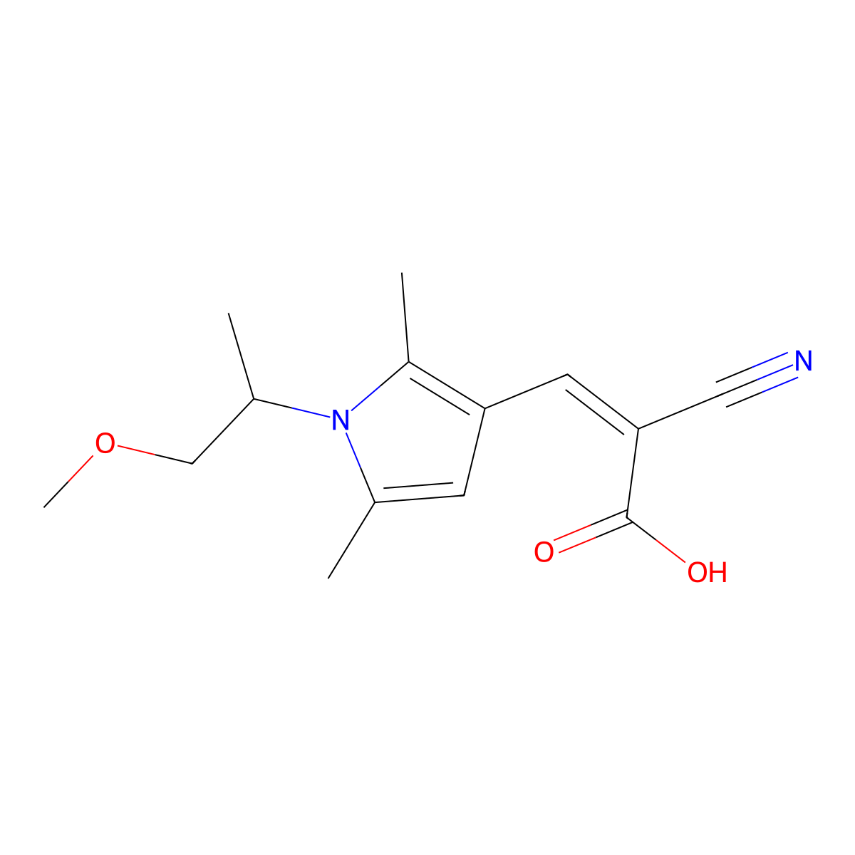 2-cyano-3-[1-(1-methoxypropan-2-yl)-2,5-dimethyl-1H-pyrrol-3-yl]prop-2-enoic acid molecular structure, CAS 743440-33-7