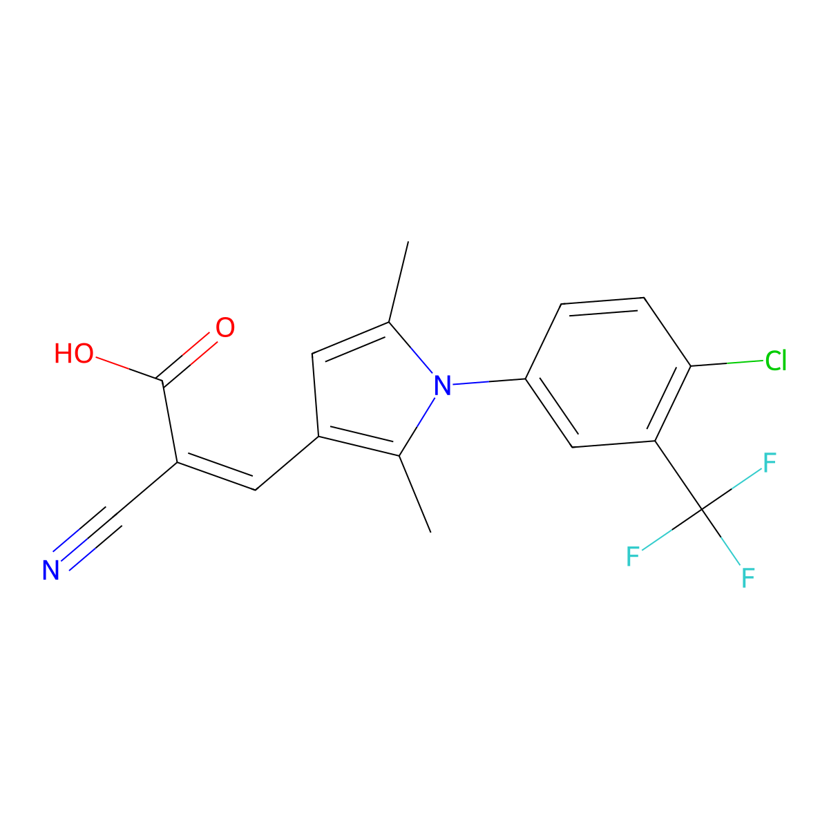 3-{1-[4-chloro-3-(trifluoromethyl)phenyl]-2,5-dimethyl-1H-pyrrol-3-yl}-2-cyanoprop-2-enoic acid molecular structure, CAS 743440-55-3
