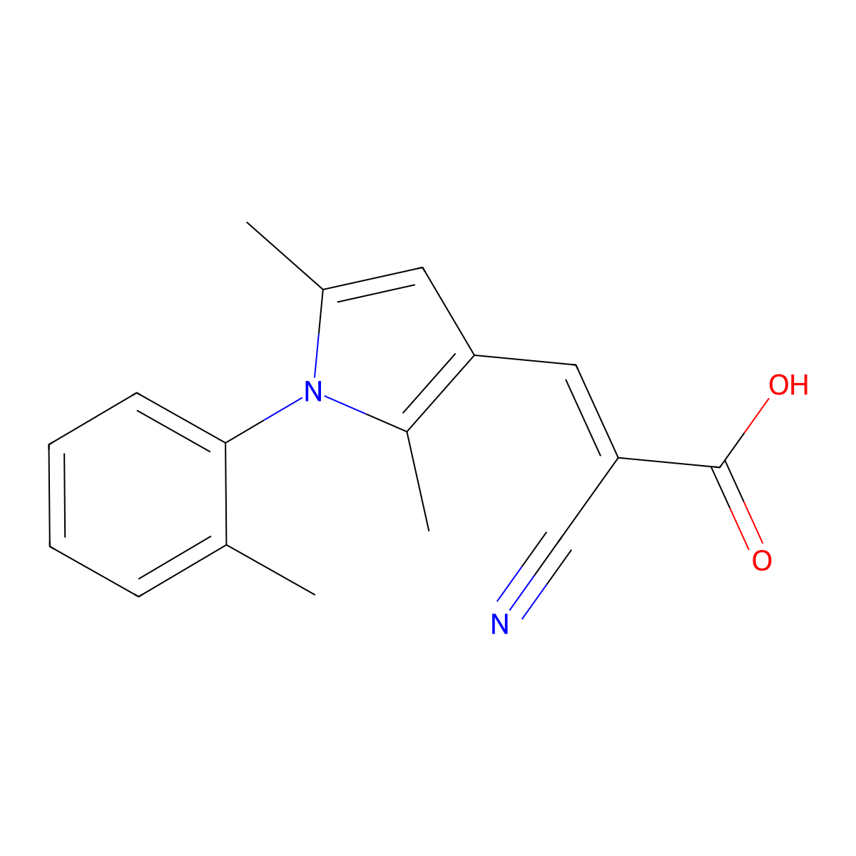 2-cyano-3-[2,5-dimethyl-1-(2-methylphenyl)-1H-pyrrol-3-yl]prop-2-enoic acid molecular structure, CAS 743440-56-4