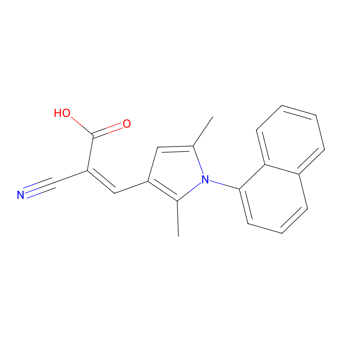 2-cyano-3-(2,5-dimethyl-1-(naphthalen-1-yl)-1H-pyrrol-3-yl)prop-2-enoic acid molecular structure, CAS 743440-57-5