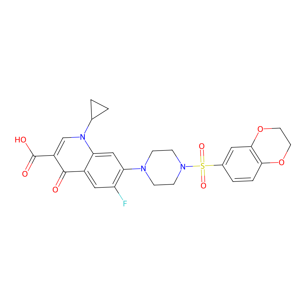 1-Cyclopropyl-7-[4-(2,3-dihydro-1,4-benzodioxine-6-sulfonyl)piperazin-1-yl]-6-fluoro-4-oxo-1,4-dihydroquinoline-3-carboxylic acid molecular structure, CAS 743441-94-3
