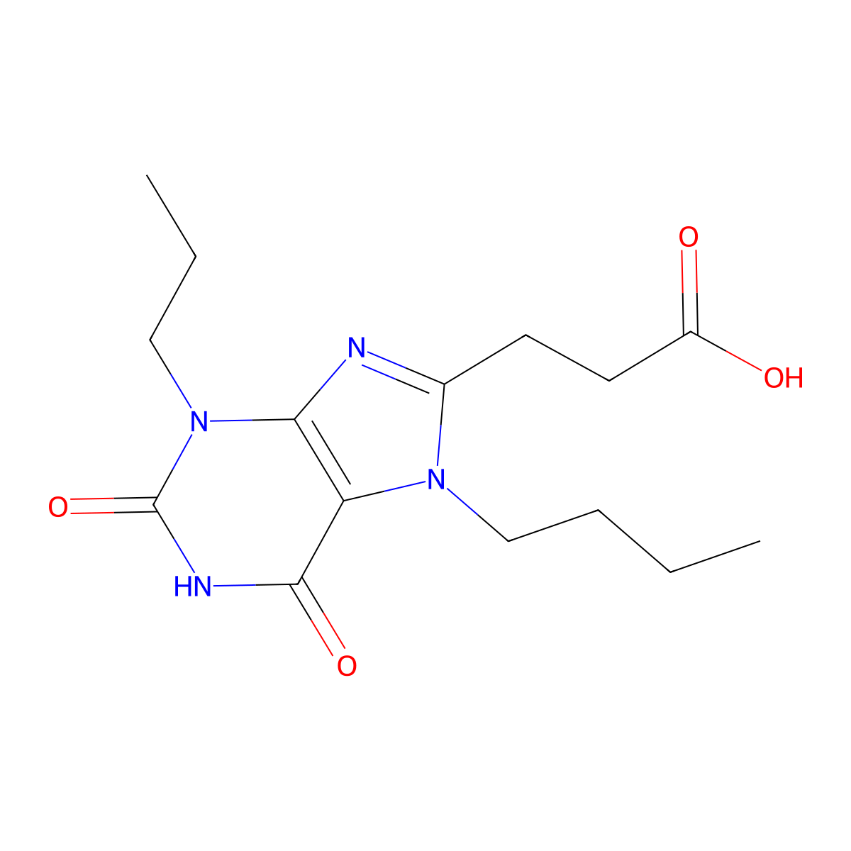 3-(7-butyl-2,6-dioxo-3-propyl-2,3,6,7-tetrahydro-1H-purin-8-yl)propanoic acid molecular structure, CAS 743441-95-4