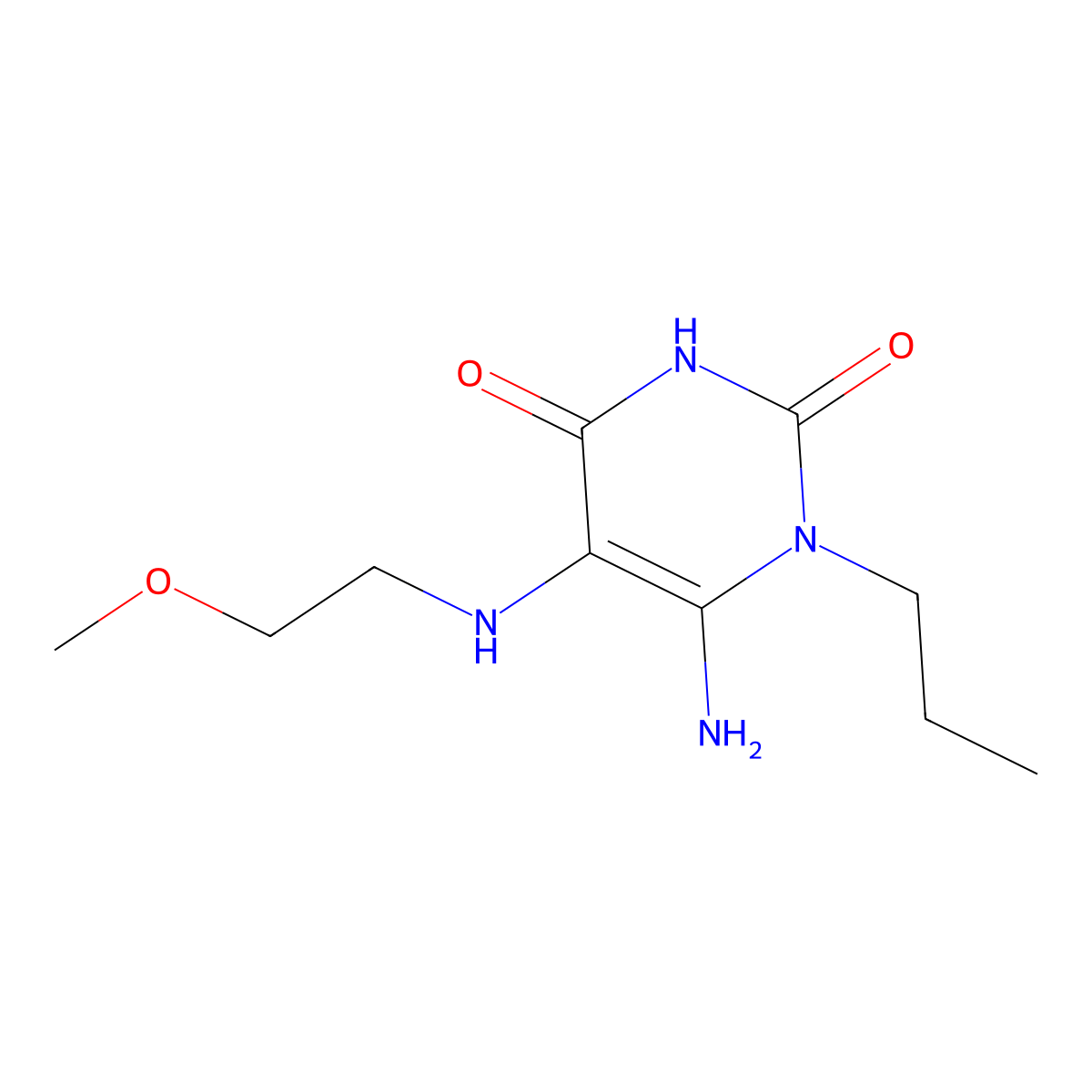 6-Amino-5-((2-methoxyethyl)amino)-1-propyl-1,2,3,4-tetrahydropyrimidine-2,4-dione molecular structure, CAS 743442-00-4