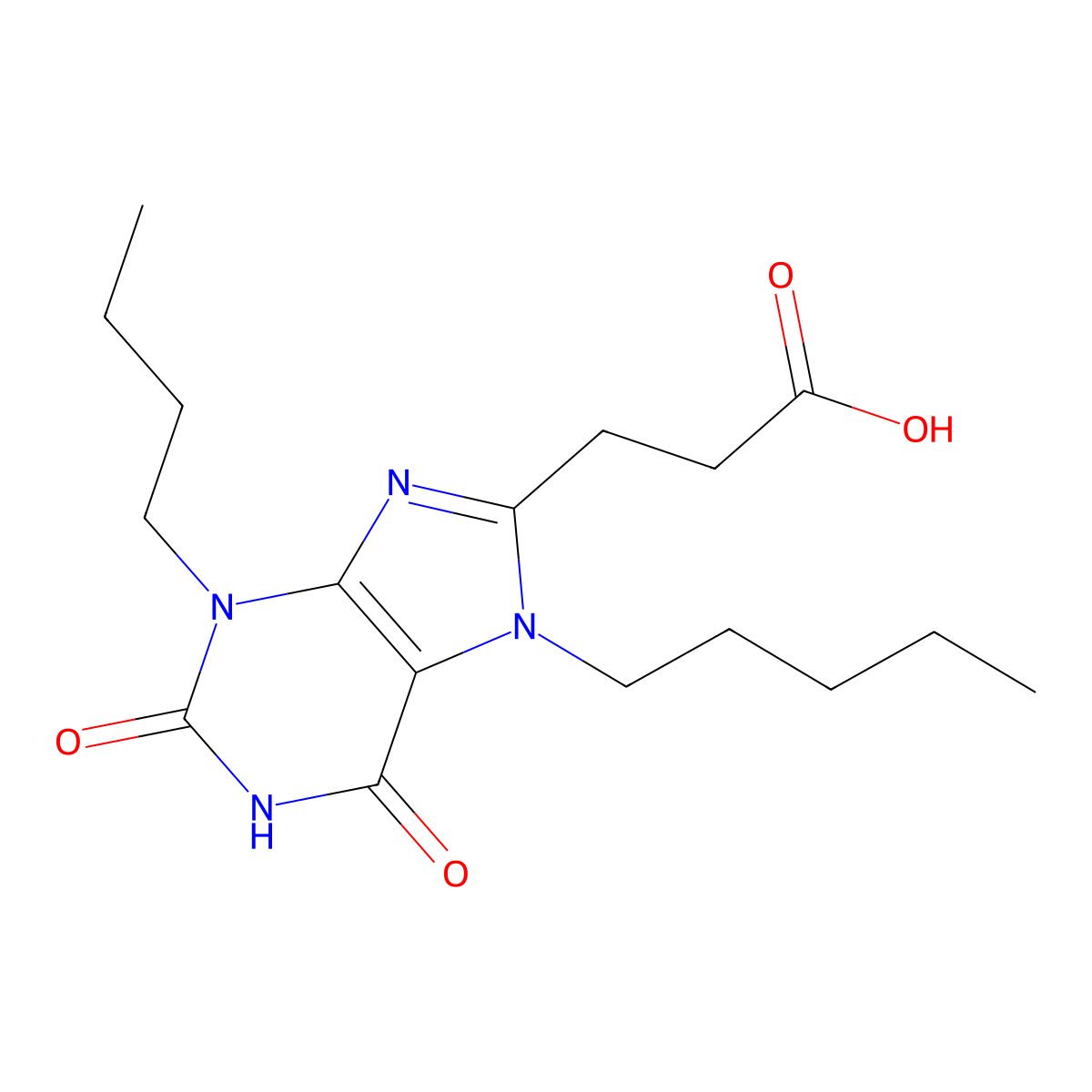 3-Butyl-2,3,6,7-tetrahydro-2,6-dioxo-7-pentyl-1H-purine-8-propanoic acid molecular structure, CAS 743442-01-5