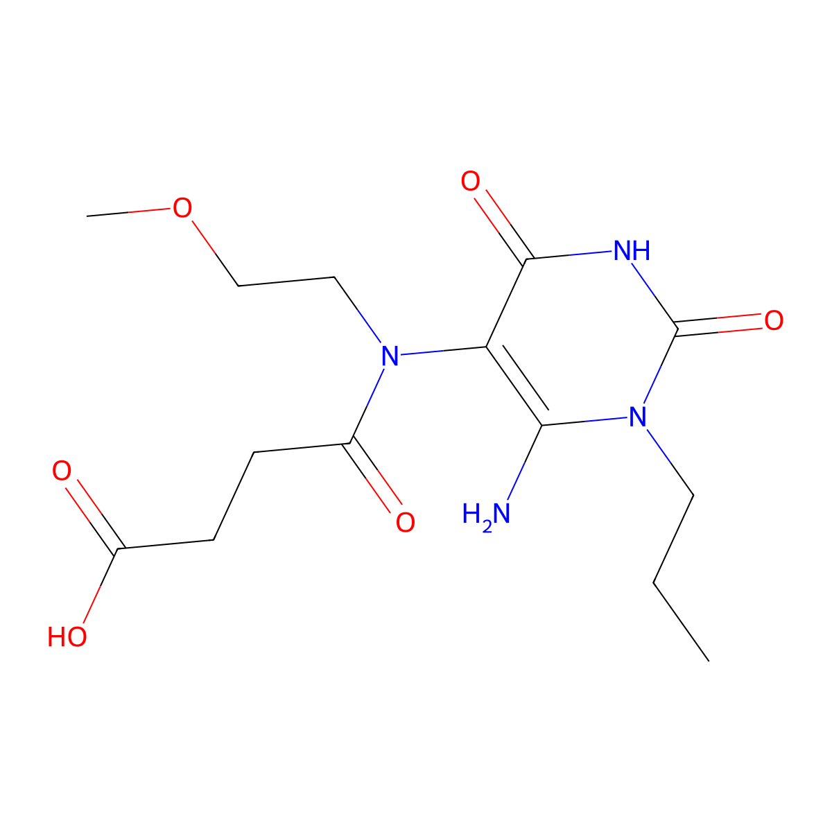3-[(6-Amino-2,4-dioxo-1-propyl-1,2,3,4-tetrahydropyrimidin-5-yl)(2-methoxyethyl)carbamoyl]propanoic acid molecular structure, CAS 743442-04-8
